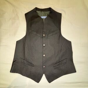 Vintage Thierry Mugler Paris Vest Mens 54 Large Black Pinstriped Wool Waist Coat